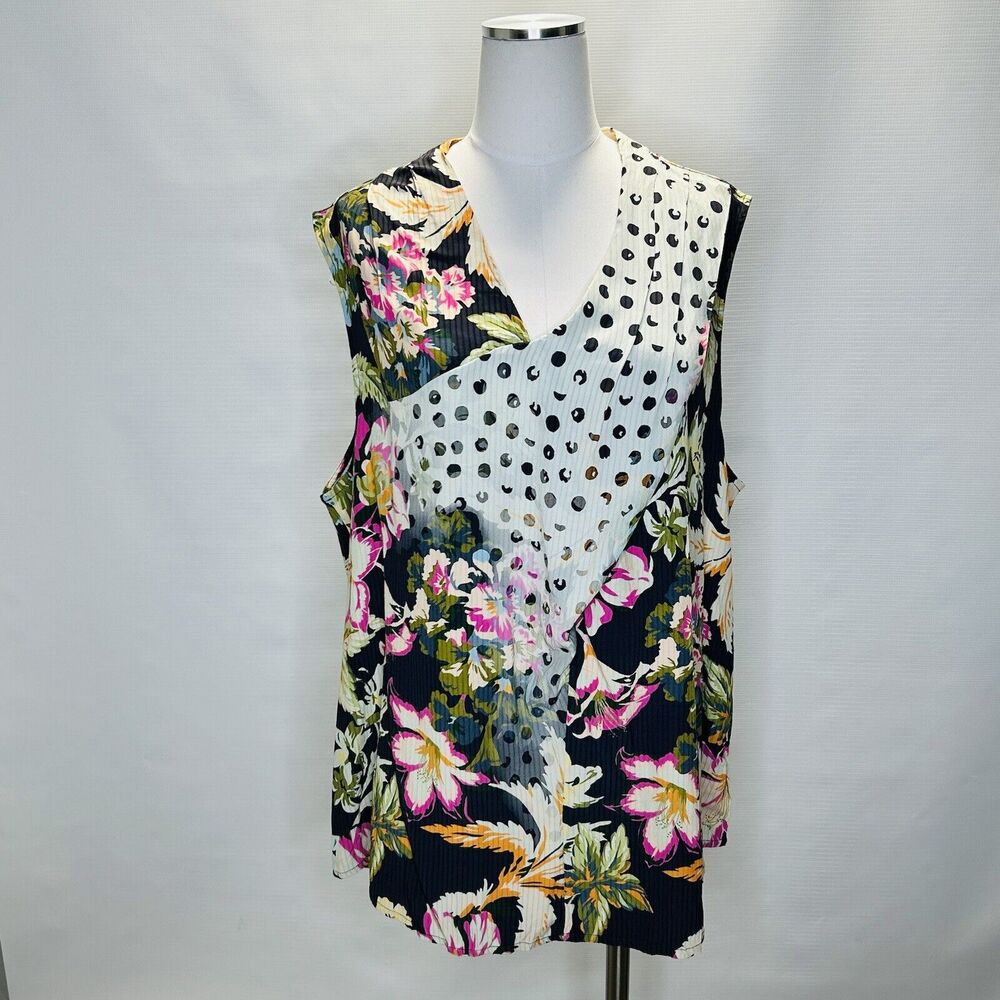 Soft Surroundings Flor De Pluma Sleeveless Blouse Top Drape Floral Tank Size 1X